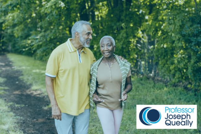 Older couple walking in country